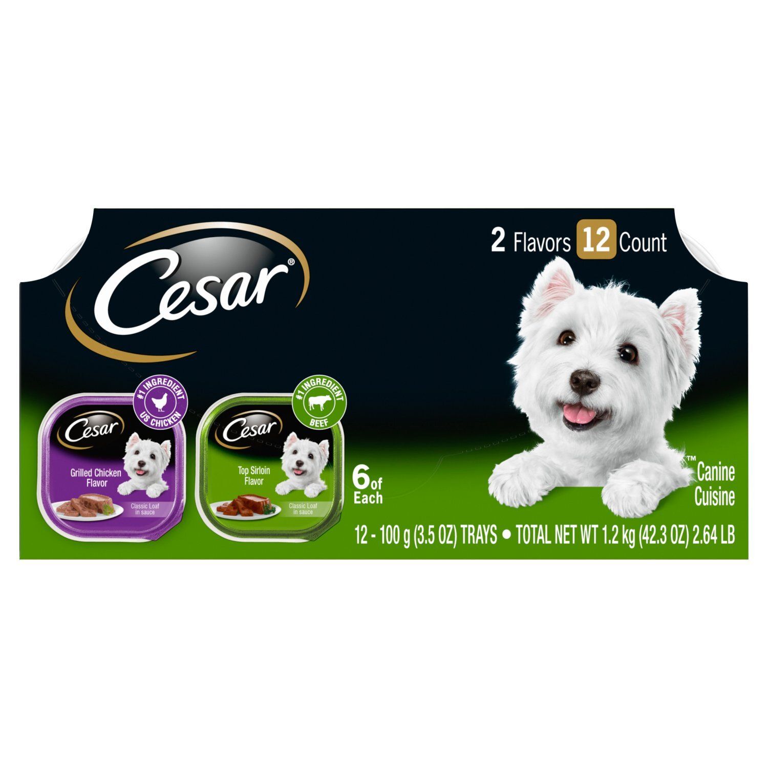 CESAR Wet Dog Food Classic Loaf in Sauce Top Sirloin &amp; Grilled Chicken Variety, (12) 3.5 oz. Trays