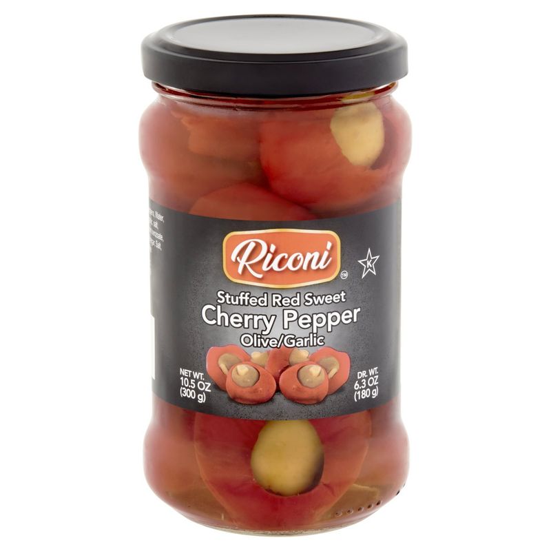 Riconi Olive/Garlic Stuffed Red Sweet Cherry Pepper, 10.5 oz