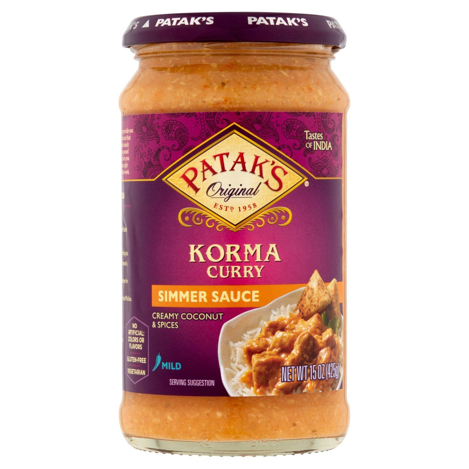 Patak's Original Mild Korma Curry Creamy Coconut &amp; Spices Simmer Sauce, 15 oz