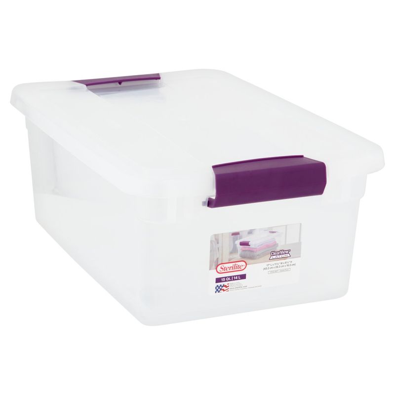 Sterilite ClearView Latch 15 Qt. Sweet Plum Storage Container