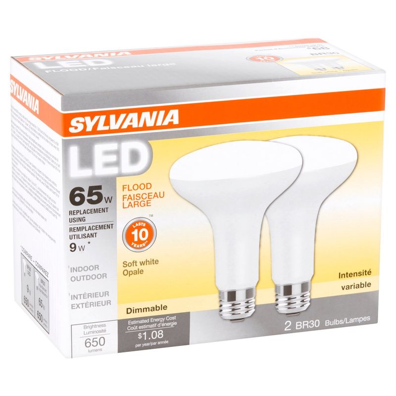 Sylvania LED 65W Soft White Flood BR30 Bulbs, 2 count