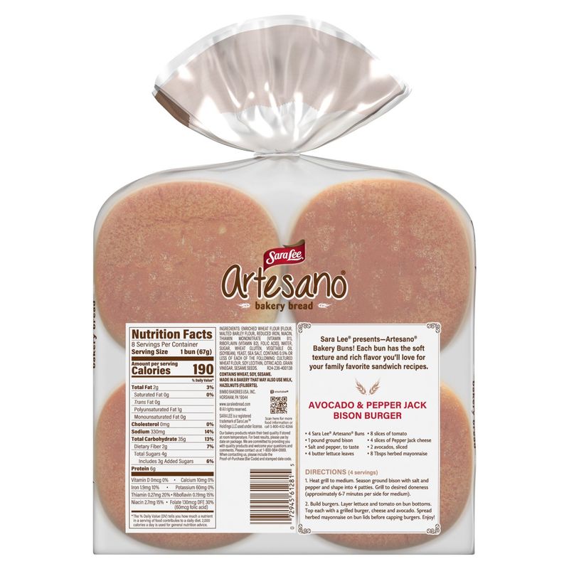 Sara Lee Artesano The Original Bakery Bread Buns, 8 count, 1 lb 3 oz