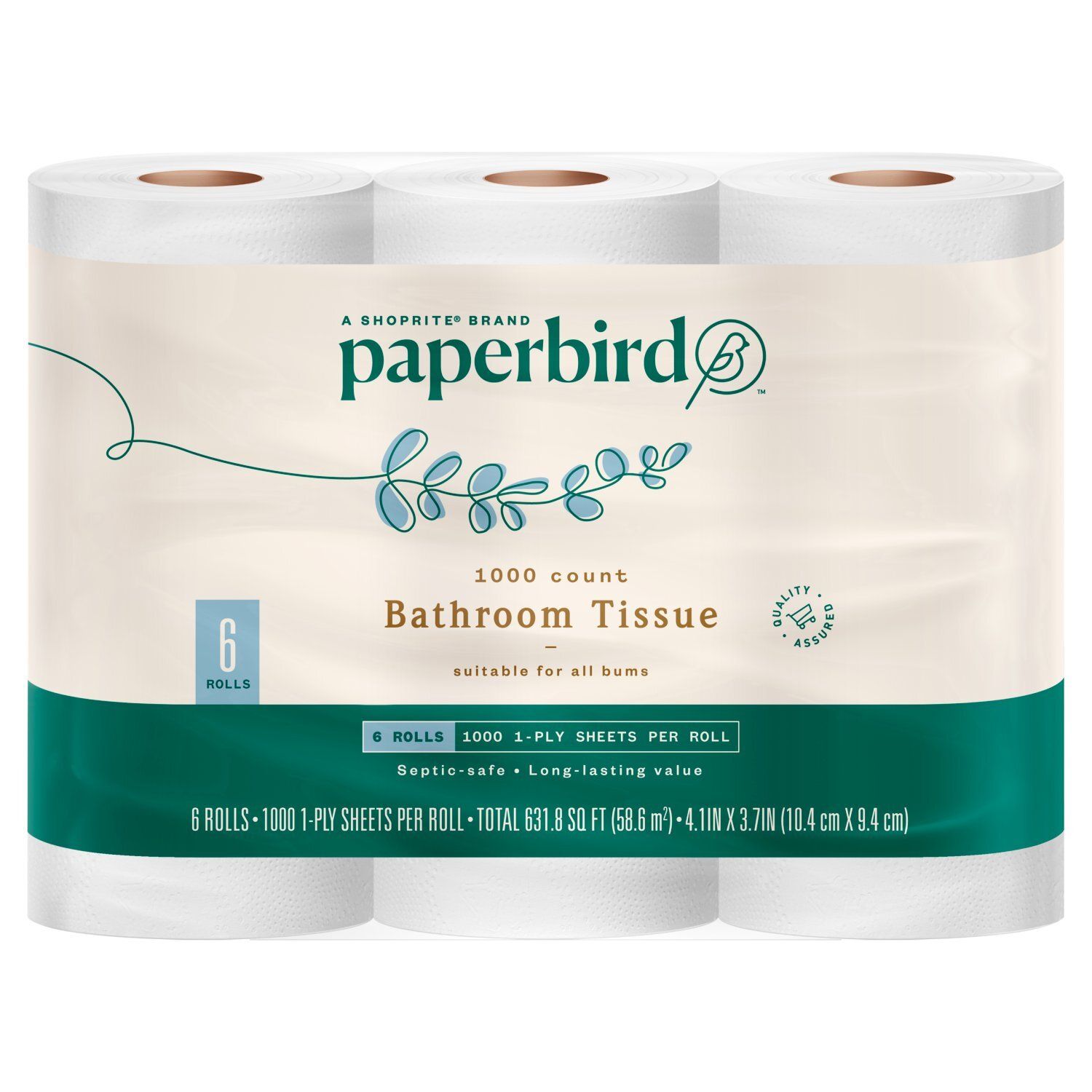 Paperbird Bathroom Tissue, 1000 1-ply sheets per roll, 6 count