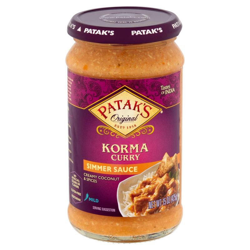 Patak's Original Mild Korma Curry Creamy Coconut &amp; Spices Simmer Sauce, 15 oz