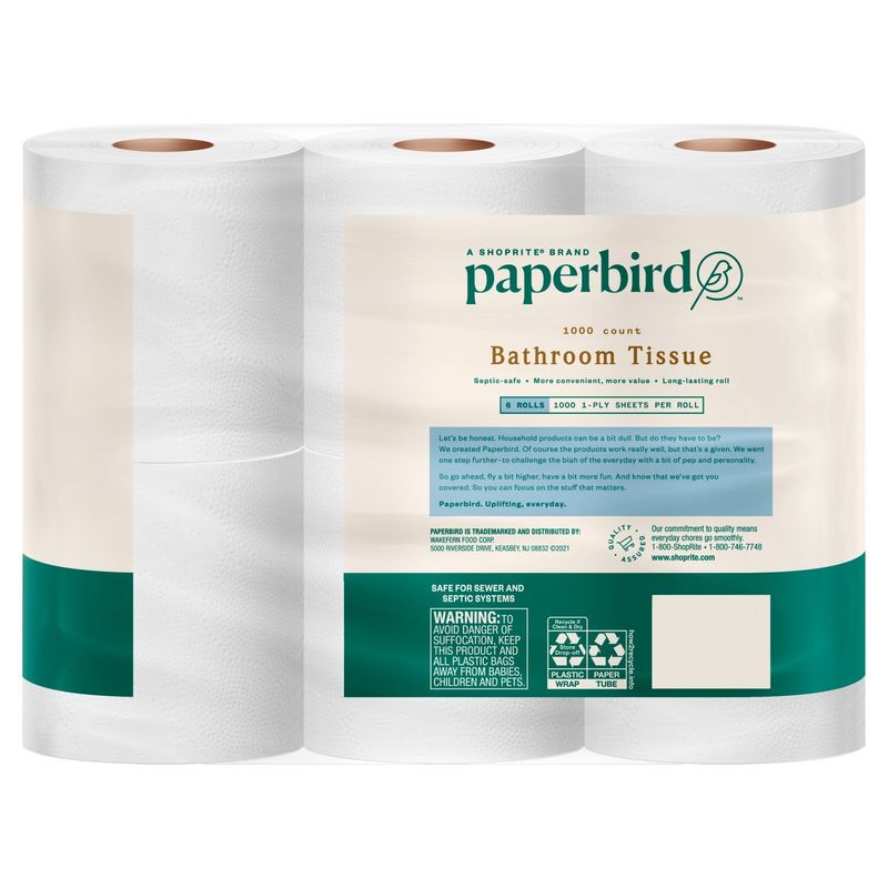 Paperbird Bathroom Tissue, 1000 1-ply sheets per roll, 6 count