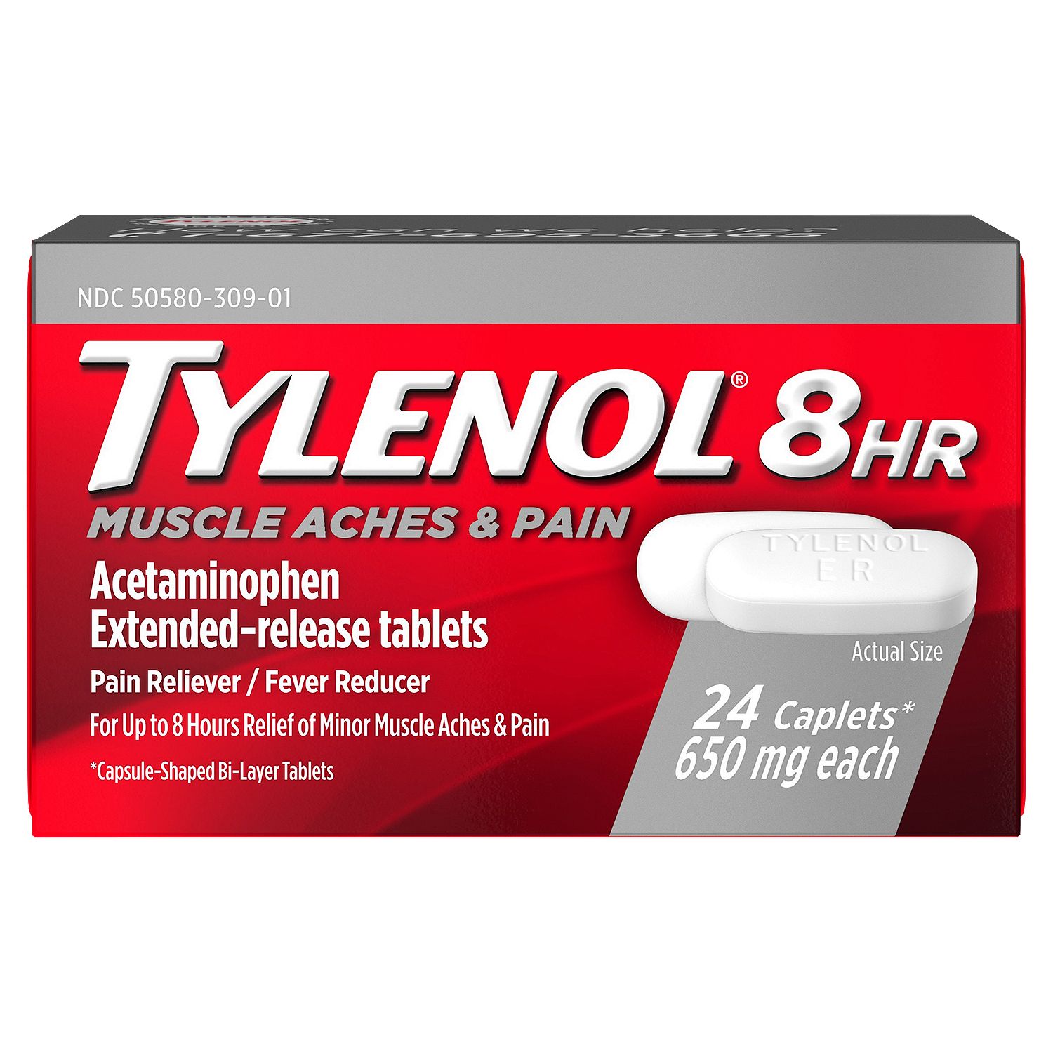 Tylenol 8 HR Muscle Aches &amp; Pain Reliever / Fever Reducer Caplets, 650 mg, 24 count