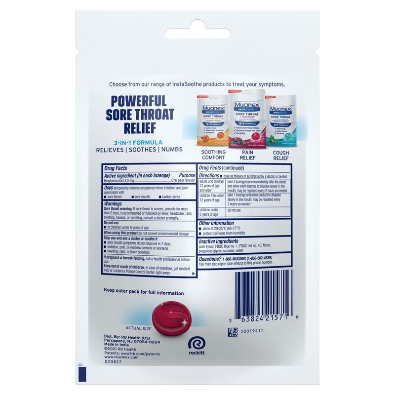 Mucinex InstaSoothe Sore Throat + Pain Relief Medicated Drops, 20 count