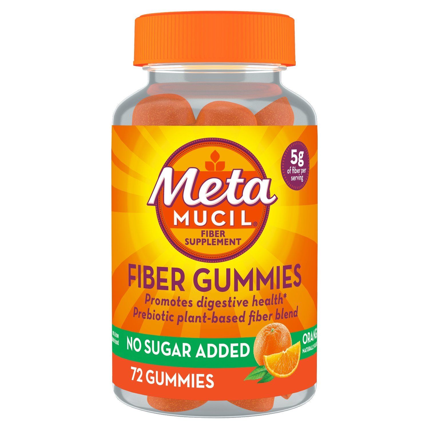 Metamucil Fiber Gummies for Adults, No Sugar Added Orange Flavor, 5g Plant Based Prebiotic Fiber Su