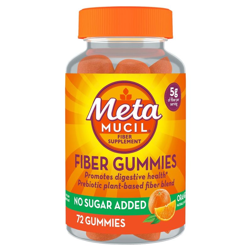 Metamucil Fiber Gummies for Adults, No Sugar Added Orange Flavor, 5g Plant Based Prebiotic Fiber Su