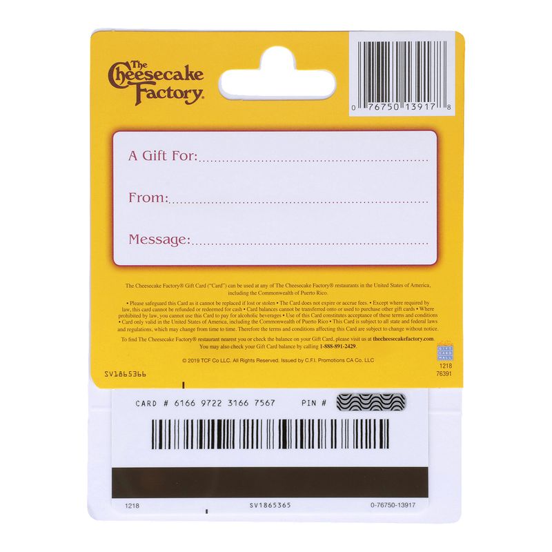 The Cheesecake Factory $25 Gift Card, 1 each