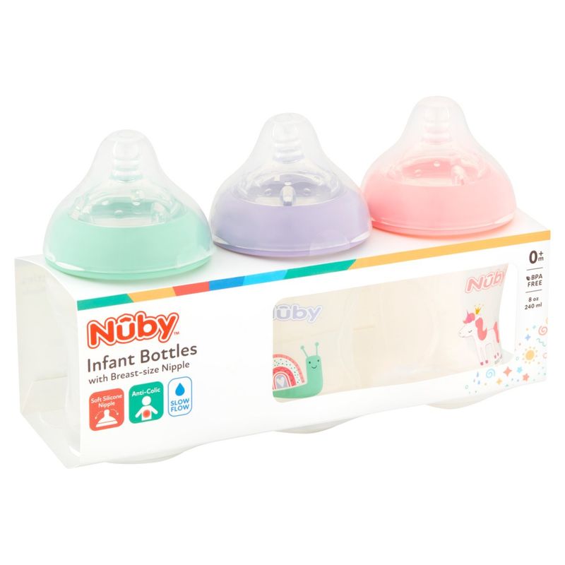 Nûby Infant Bottles with Breast-Size Nipple, 0+ m