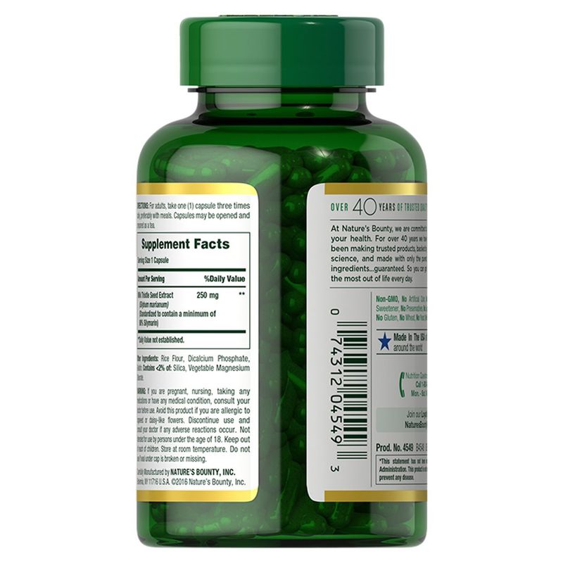 Nature's Bounty Milk Thistle Herbal Supplement, 250 mg, 200 count