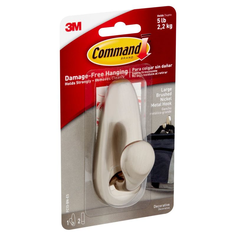 Command™ Large Forever Classic Hook, Brushed Nickel, 1 Hook, 2 Strips/Pack