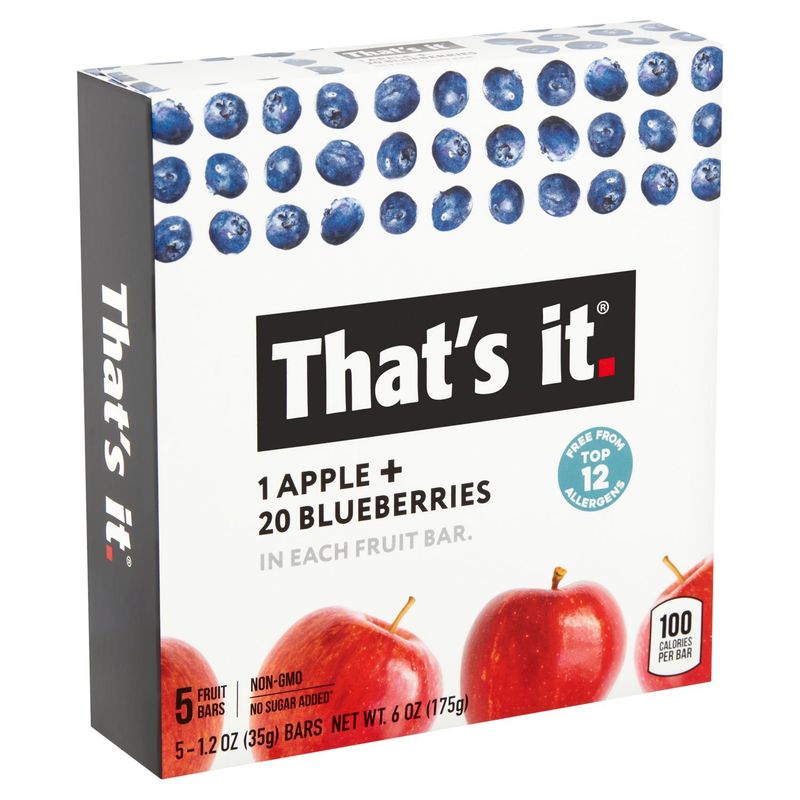 That's It Apple + Blueberries Fruit Bars, 1.2 oz, 5 count