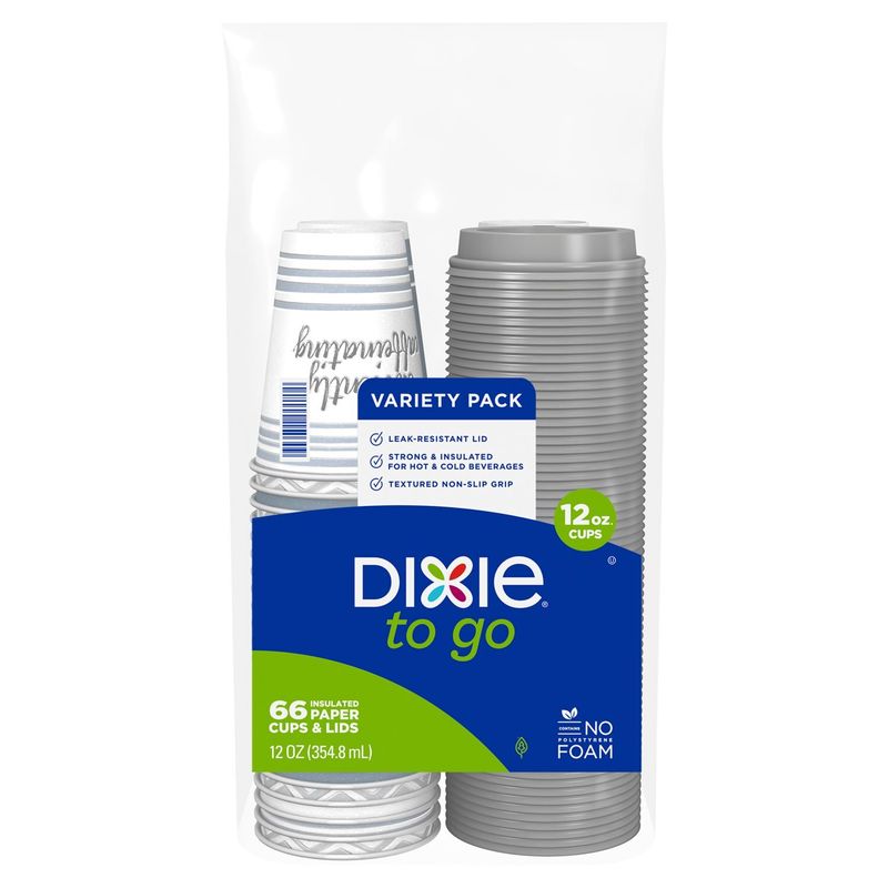 Dixie To Go Insulated Paper Cups &amp; Lids Variety Pack, 66 count, 12 oz