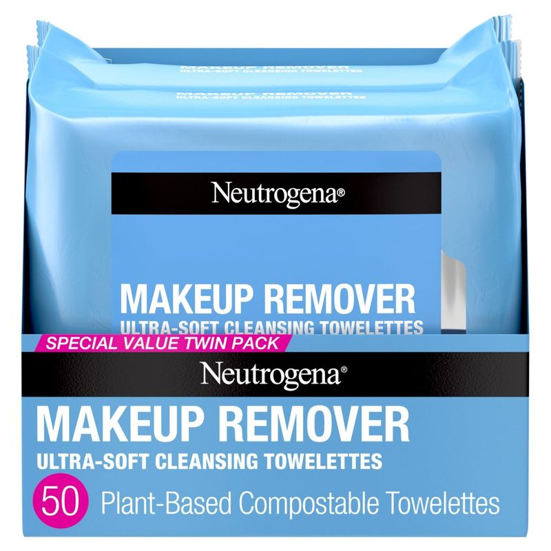 Neutrogena Makeup Remover Ultra-Soft Cleansing Towelettes Special Value Twin Pack, 50 count