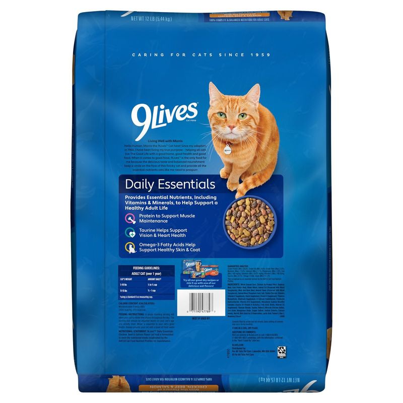 9Lives Daily Essentials with the Flavors of Chicken, Beef &amp; Salmon Cat Food, 12 lb