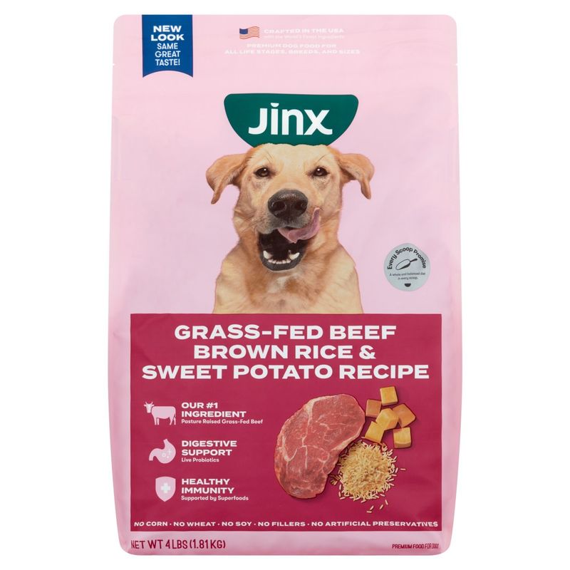 Jinx Grass-Fed Beef Brown Rice &amp; Sweet Potato Recipe Premium Food For Dogs, 4 lbs