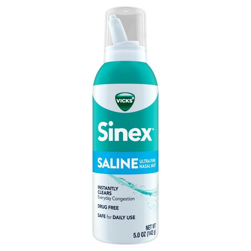 Vicks Sinex SALINE Nasal Spray, Drug Free Ultra Fine Mist, Clear Everyday Sinus Congestion Fast, Cl