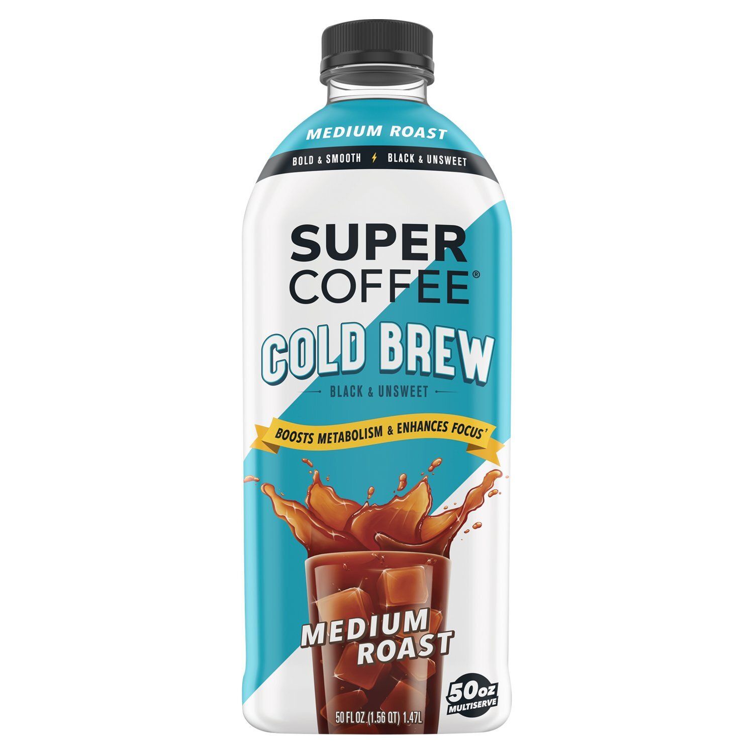 Super Coffee Black &amp; Unsweet Medium Roast Cold Brew, 50 fl oz