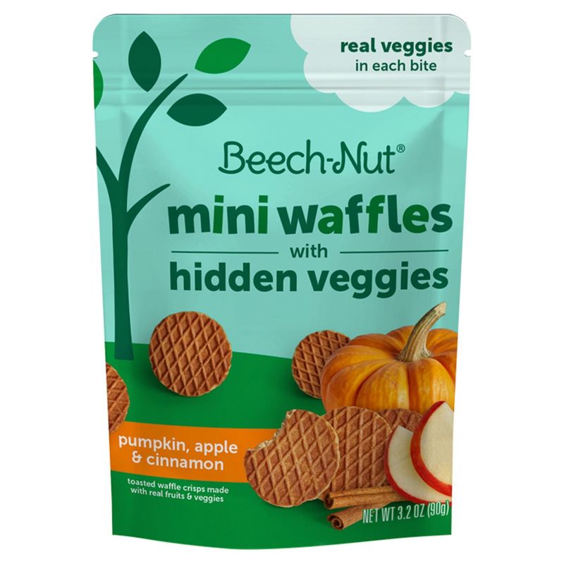 Beech-Nut Pumpkin, Apple &amp; Cinnamon Mini Waffles with Hidden Veggies, Toddlers, 12 months+, 3.2 oz
