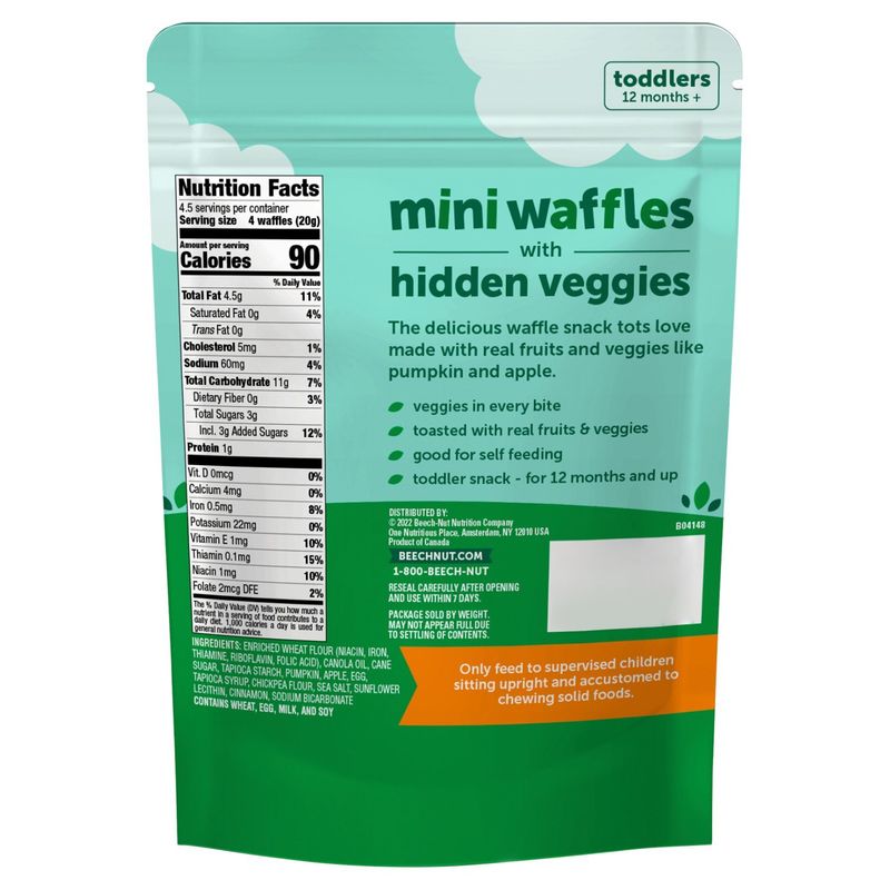 Beech-Nut Pumpkin, Apple &amp; Cinnamon Mini Waffles with Hidden Veggies, Toddlers, 12 months+, 3.2 oz