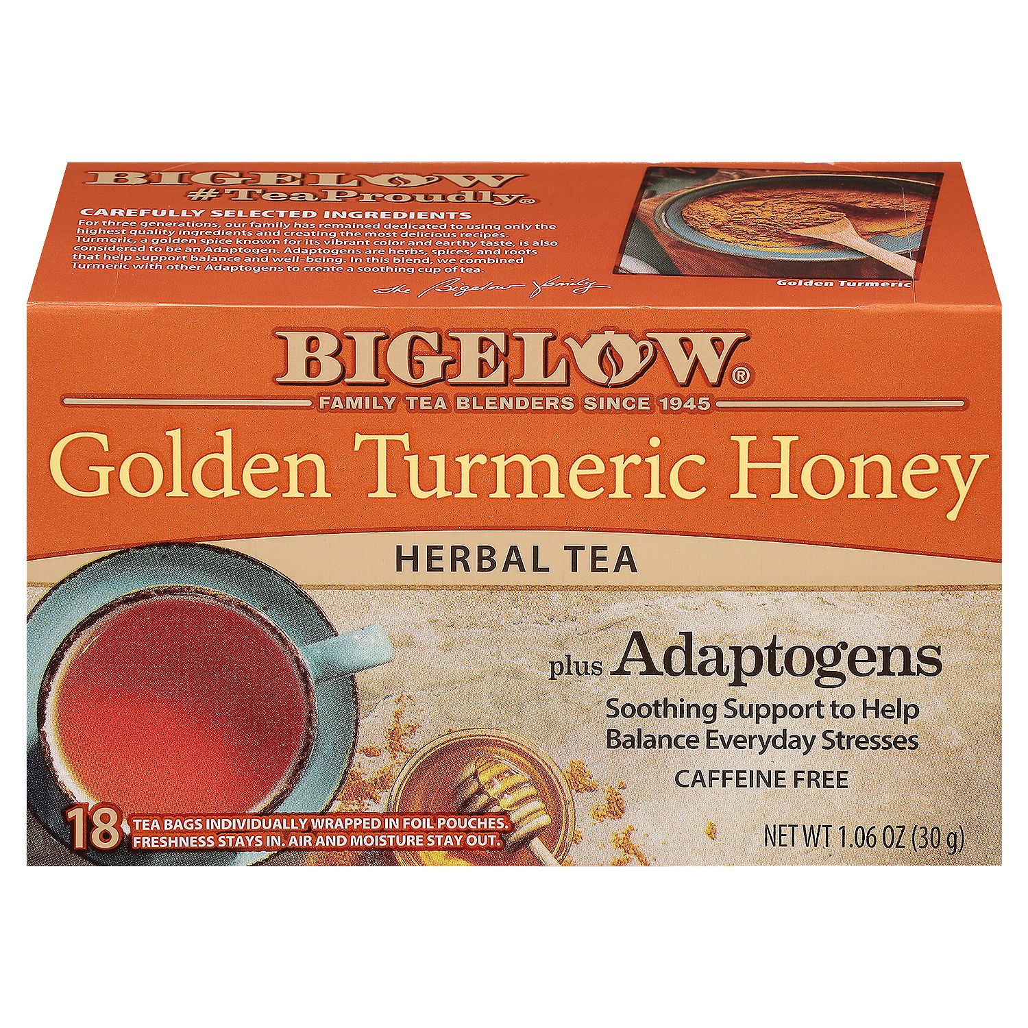 Bigelow Golden Turmeric Honey Herbal Tea, 18 count, 1.06 oz