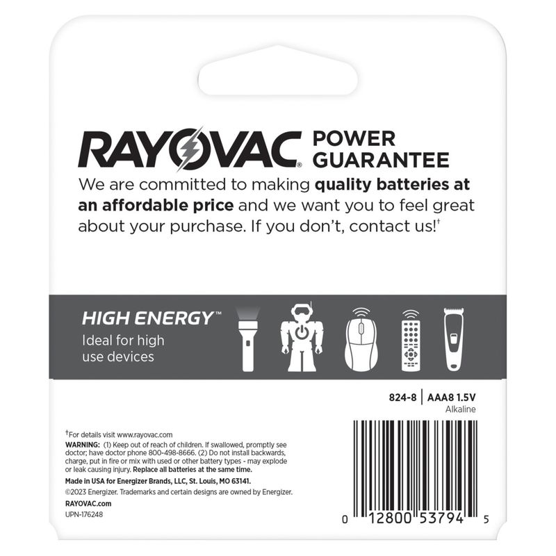 Rayovac High Energy AAA 1.5V Alkaline Batteries, 8 count