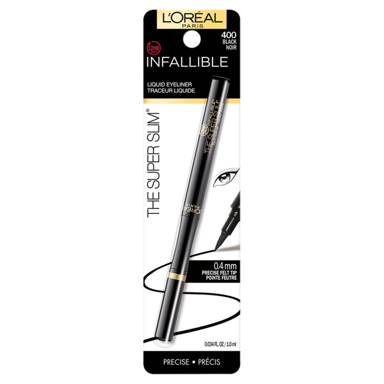 L'Oréal Paris Infallible The Super Slim 400 Black Precise Liquid Eyeliner, 0.034 fl oz