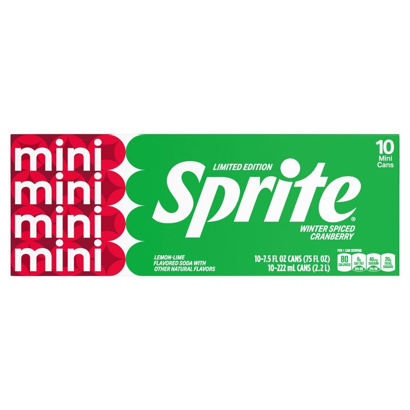 Sprite Winter Spiced Cranberry Mini Lemon-Lime Flavored Soda Limited Edition, 7.5 fl oz, 10 count