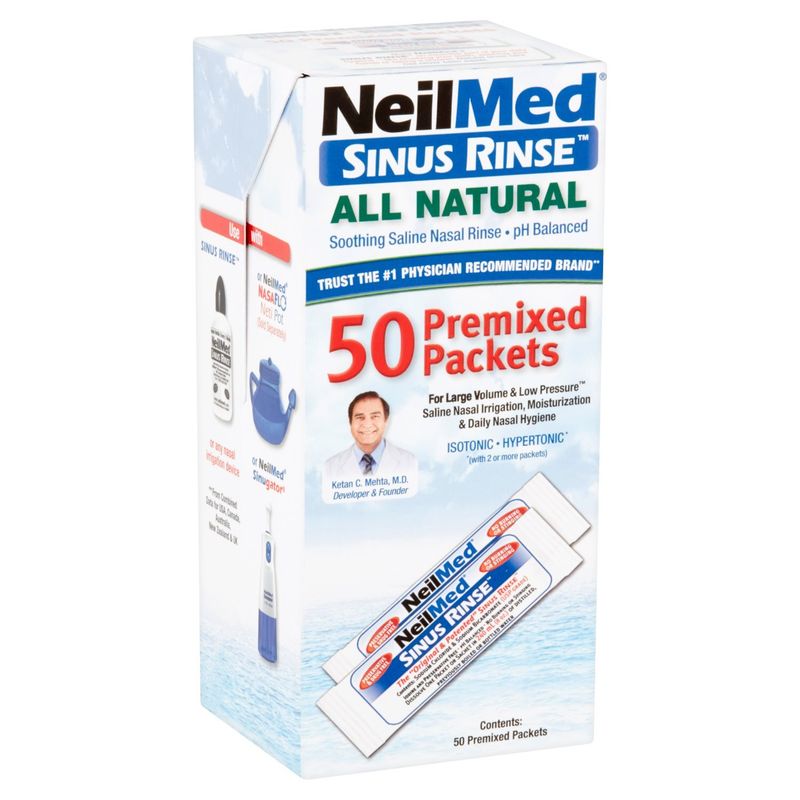 NeilMed Sinus Rinse All Natural Soothing Saline Nasal Rinse Premixed Packets, 50 count