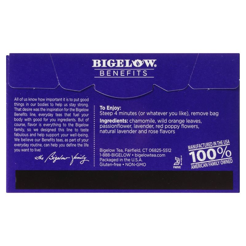 Bigelow Benefits Chamomile &amp; Lavender Herbal Tea Bags, 18 count, 1.06 oz
