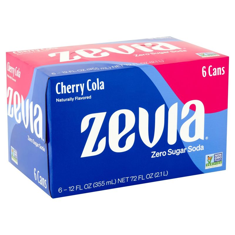Zevia Cherry Cola Zero Sugar Soda, 12 fl oz, 6 count