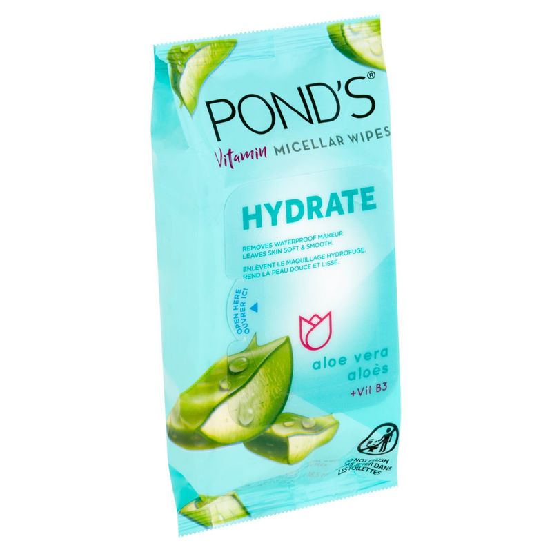 Pond's Hydrate Aloe Vera +Vit B3 Vitamin Micellar Wipes, 25 count
