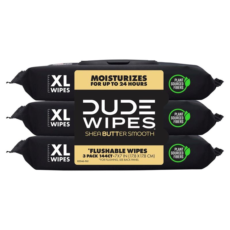 DUDE Wipes Shea Butter Smooth XL Flushable Wipes, 3 Pack, 144 Count