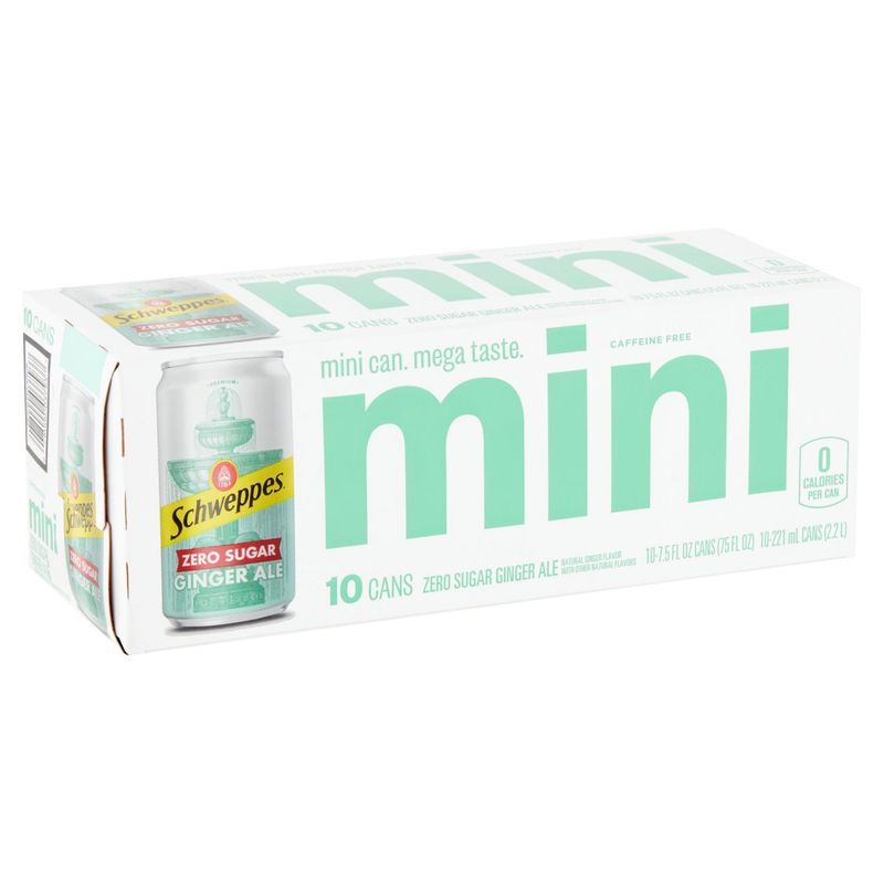 Schweppes Mini Zero Sugar Ginger Ale, 7.5 fl oz, 10 count
