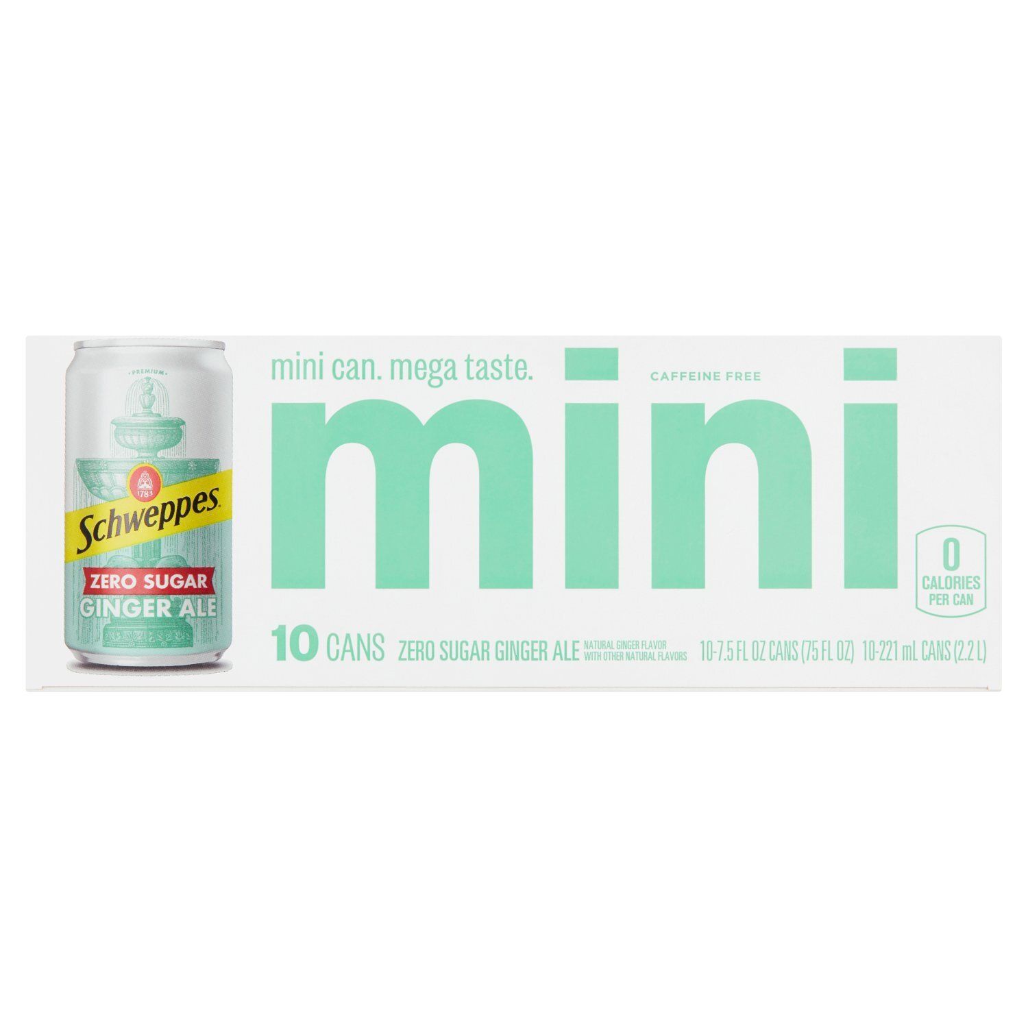 Schweppes Mini Zero Sugar Ginger Ale, 7.5 fl oz, 10 count