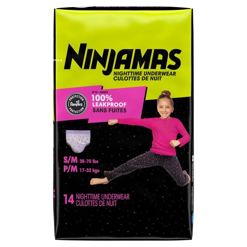 Ninjamas Nighttime Underwear Jumbo Pack, Size S/M, 38-70 lbs, 14 count