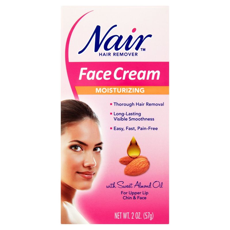 Nair Moisturizing Face Cream Hair Remover with Sweet Almond Oil, 2 oz