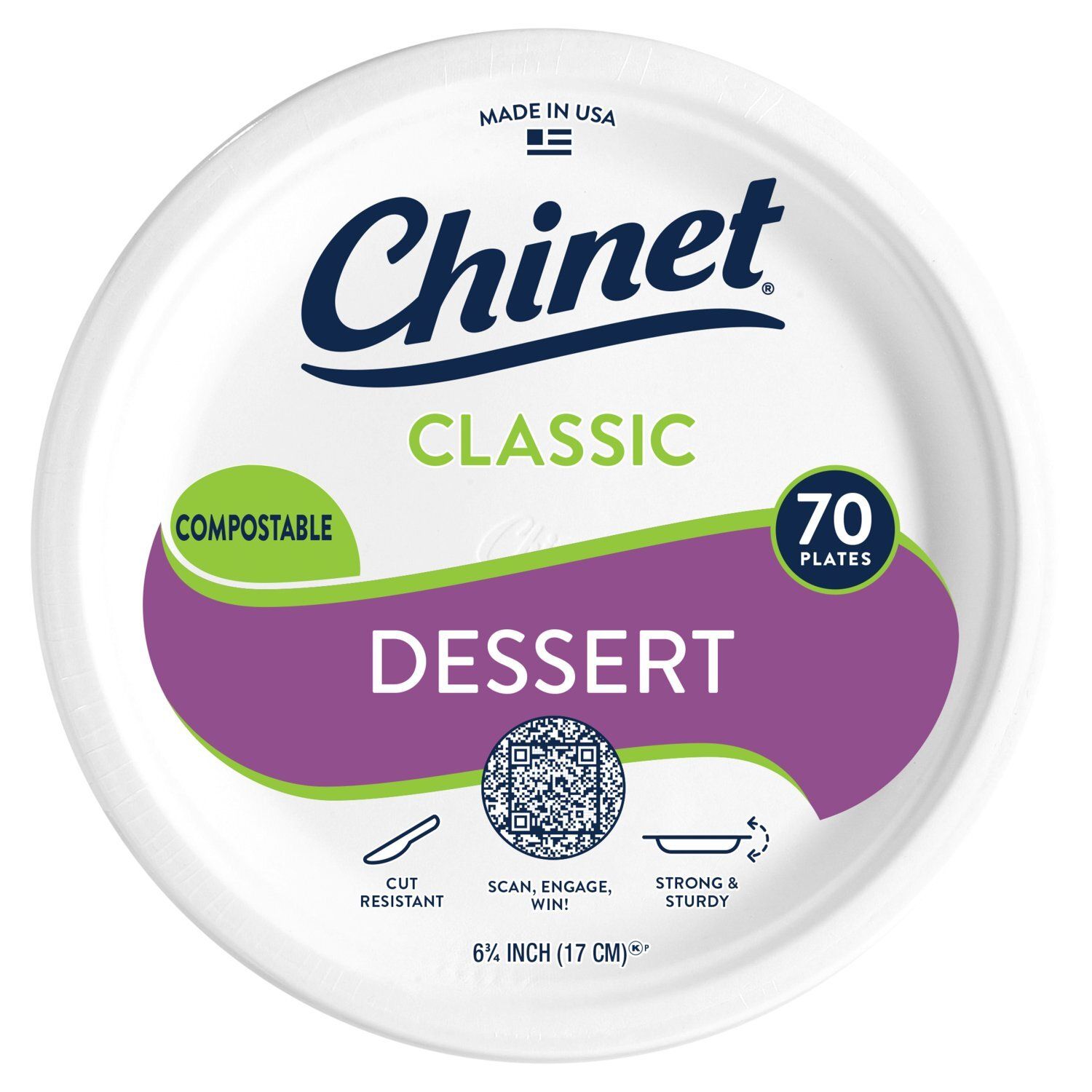 Chinet 6¾ Inch Classic Dessert Plates, 70 count
