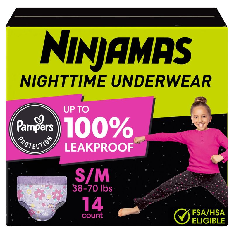 Ninjamas Nighttime Underwear Jumbo Pack, Size S/M, 38-70 lbs, 14 count