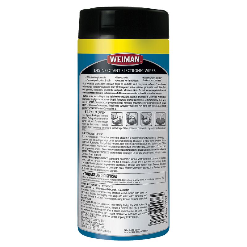 Weiman Disinfectant Electronic Wipes, 30 count, 6.1 oz