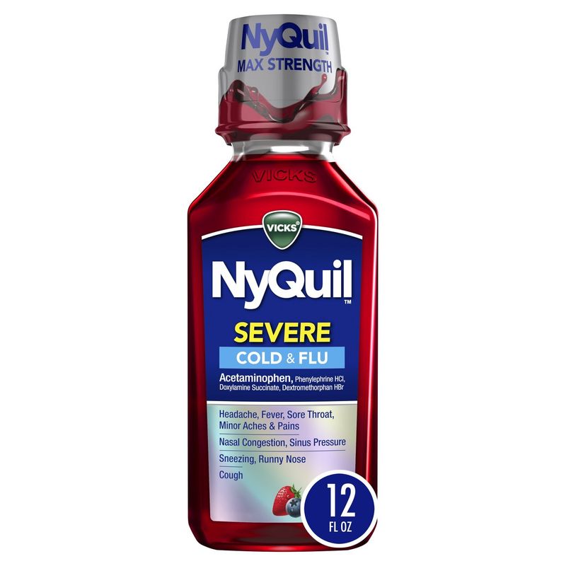 Vicks NyQuil SEVERE Cold &amp; Flu Relief Liquid Over-the-Counter Medicine, Powerful, Multi-Symptom Nig