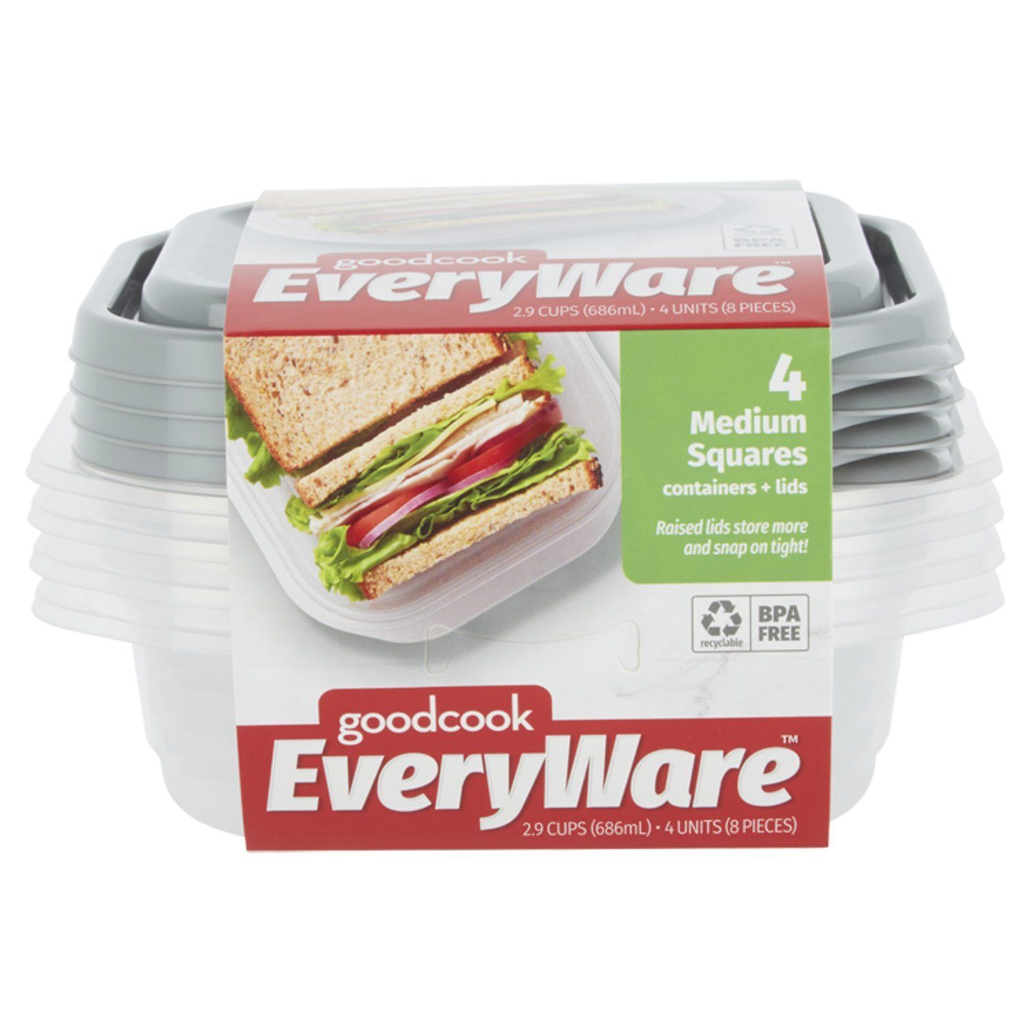 GoodCook EveryWare Food Container 4-pack Set Medium Squares