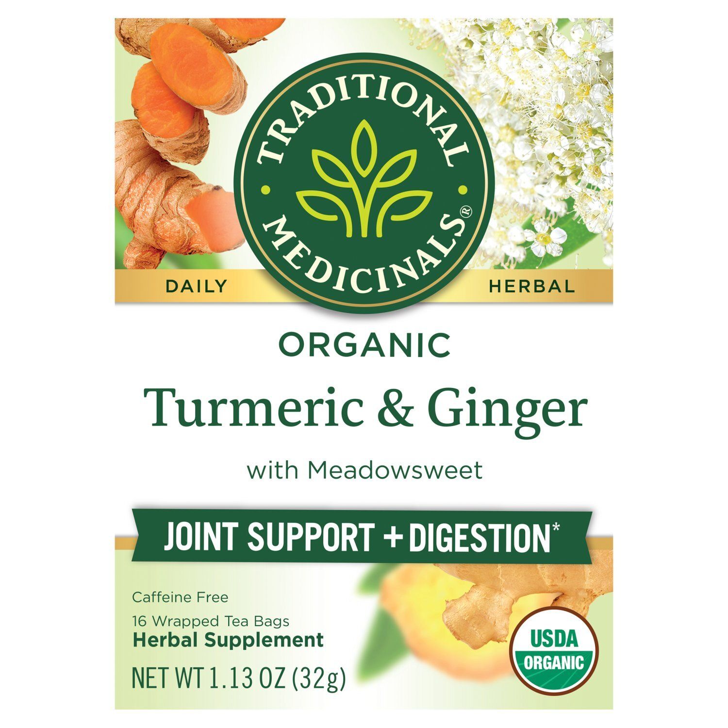 Traditional Medicinals Organic Turmeric &amp; Ginger Tea Herbal Supplement, 16 count, 1.13 oz