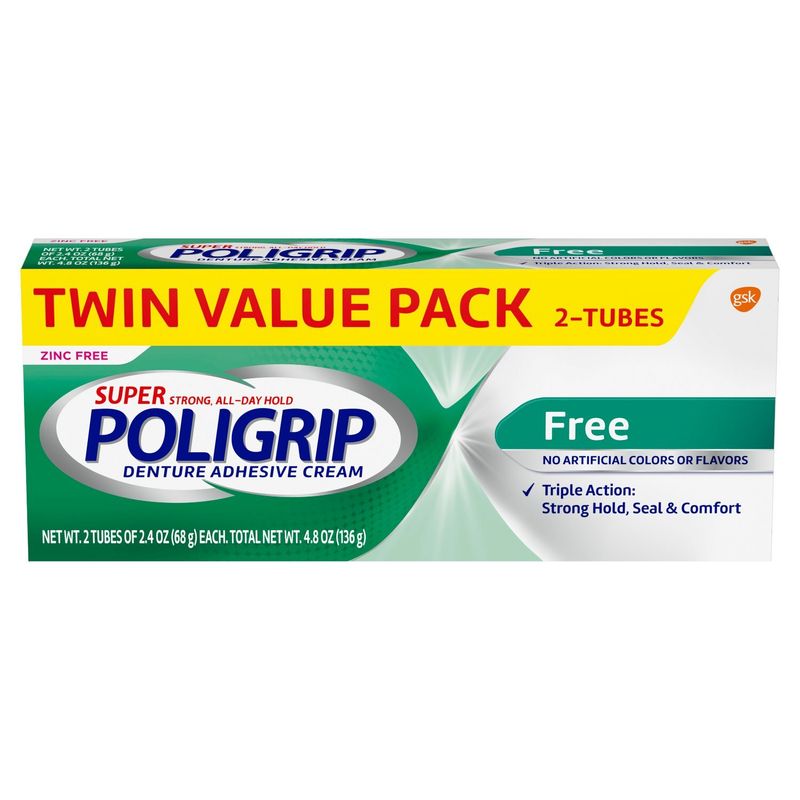 Poligrip Super Denture Adhesive Cream Twin Value Pack, 2.4 oz, 2 count