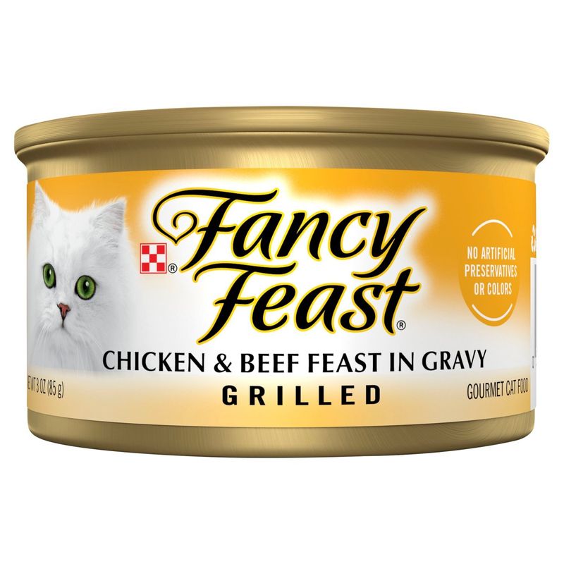 Purina Fancy Feast Grilled Chicken &amp; Beef Feast in Gravy Gourmet Cat Food, 3 oz