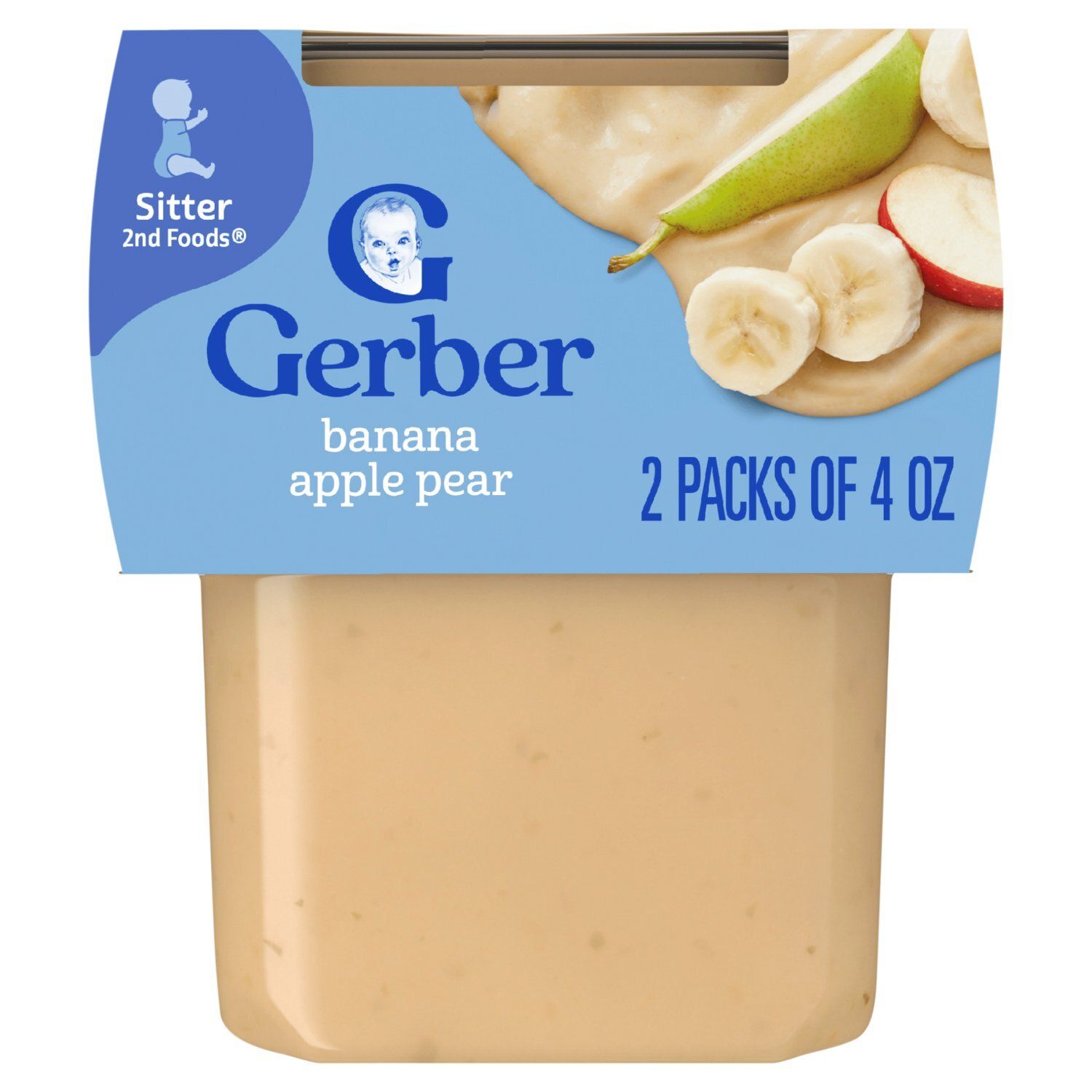 Gerber 2nd Foods Banana Apple Pear Baby Food, Sitter, 4 oz, 2 count