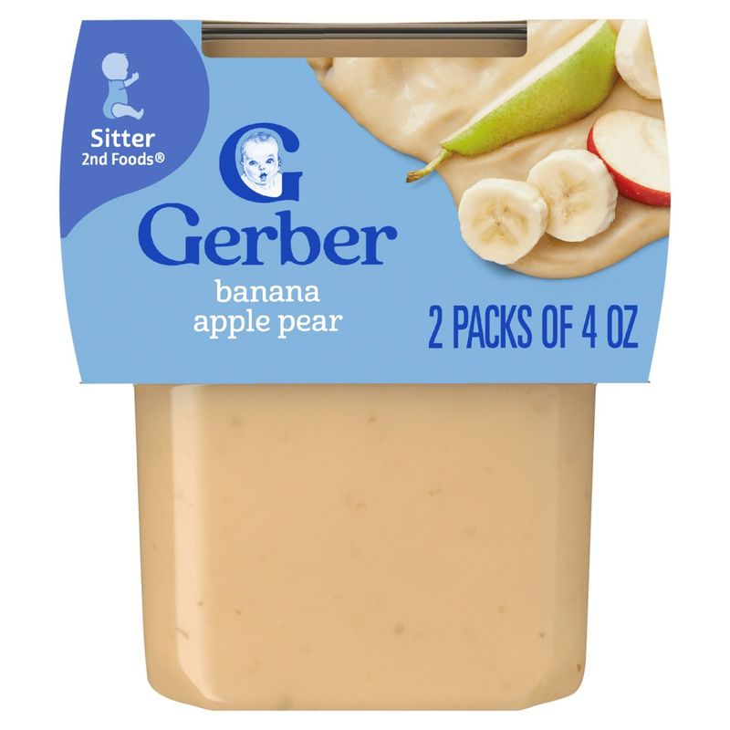 Gerber 2nd Foods Banana Apple Pear Baby Food, Sitter, 4 oz, 2 count