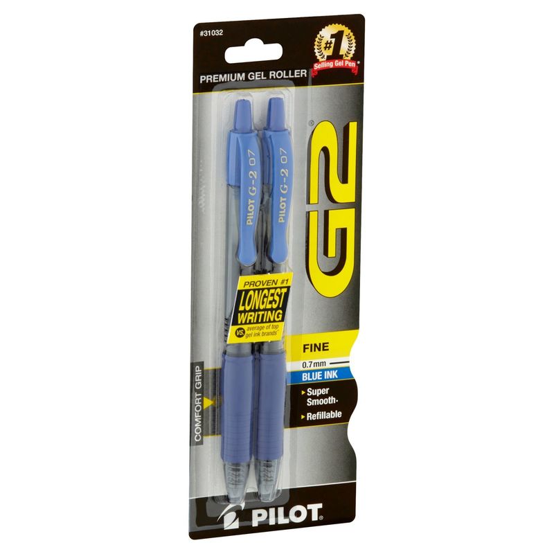 Pilot G2 Fine 0.7 mm Blue Ink Premium Gel Roller Pens, 2 count
